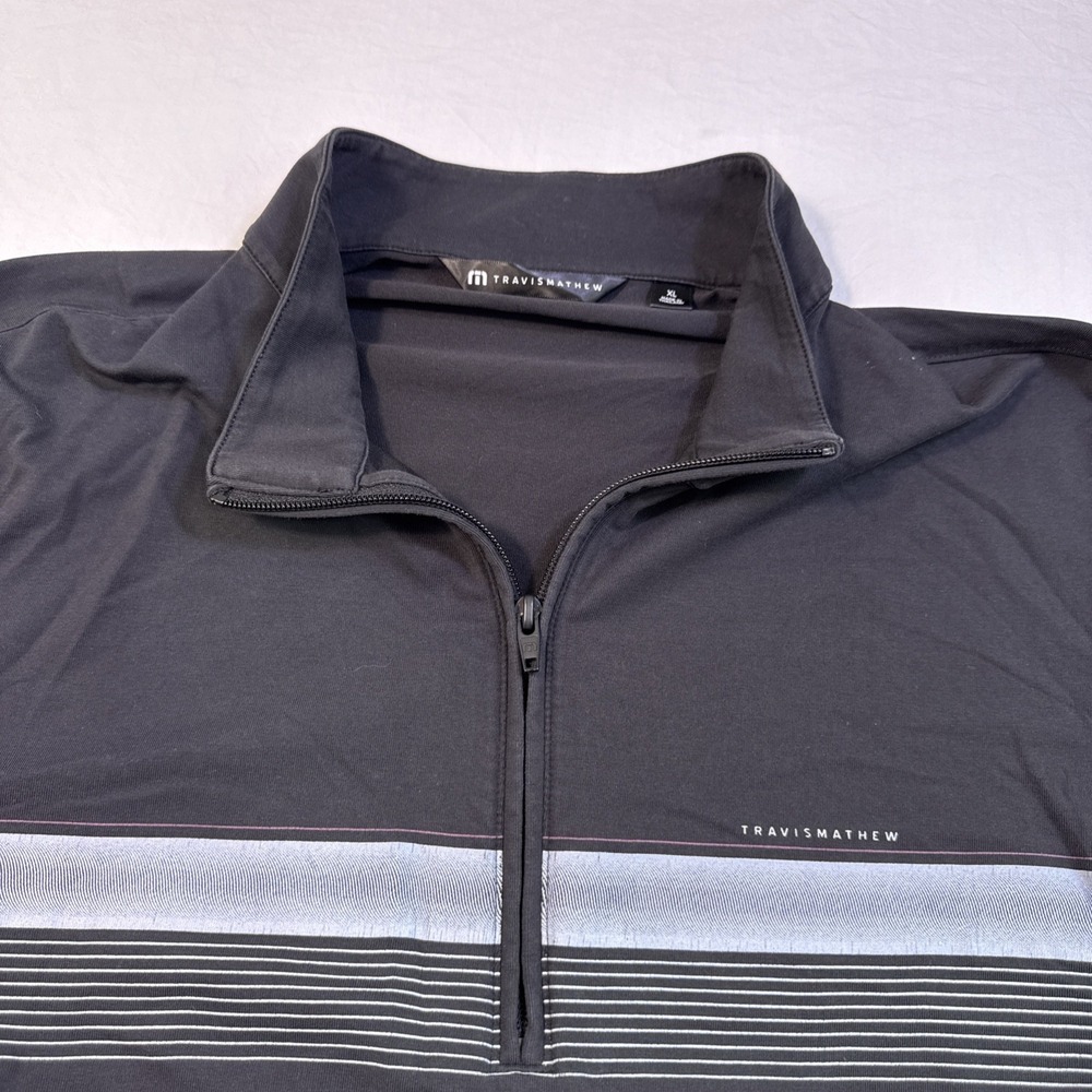 Travis Mathew 1/4 Polo Shirt Mens XL BLACK STRIPE Long Sleeve Stretch Golf - Picture 3 of 8